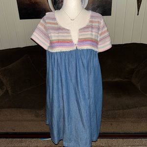 Corey • Tunic Top • Dress • Size 4 • Blue • Denim • W/ Multi- Colors Striped